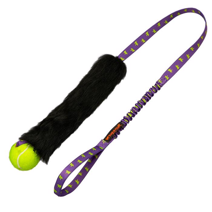 Tug-e-nuff Fåreskind Bungee Chaser med Tennisbold og Lilla strop i 112cm
